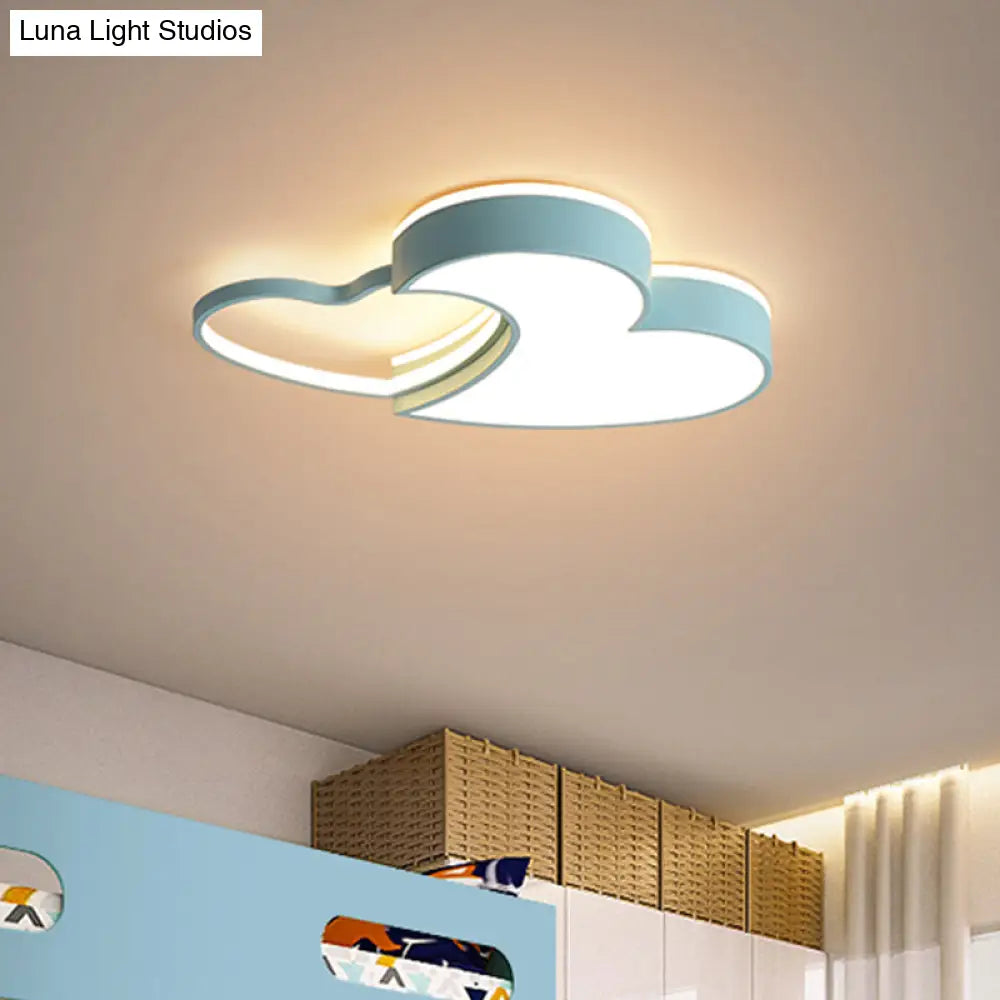 Dual-Heart Kids Flush Light: Acrylic Macaron Led Ceiling Lamp In Pink/Blue/Gold 21.5/25.5 Wide