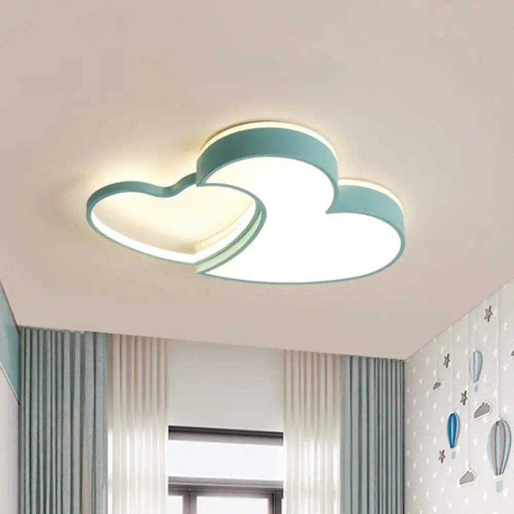 Dual - Heart Kid’s Flush Light: Acrylic Macaron Led Ceiling Lamp In Pink/Blue/Gold