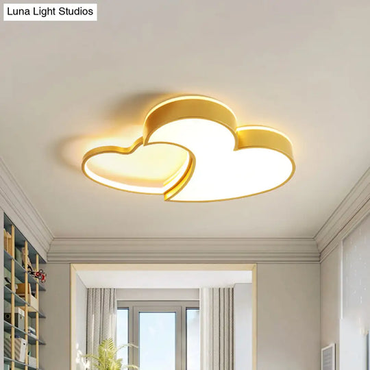 Dual-Heart Kids Flush Light: Acrylic Macaron Led Ceiling Lamp In Pink/Blue/Gold 21.5/25.5 Wide