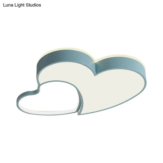 Dual-Heart Kids Flush Light: Acrylic Macaron Led Ceiling Lamp In Pink/Blue/Gold 21.5/25.5 Wide