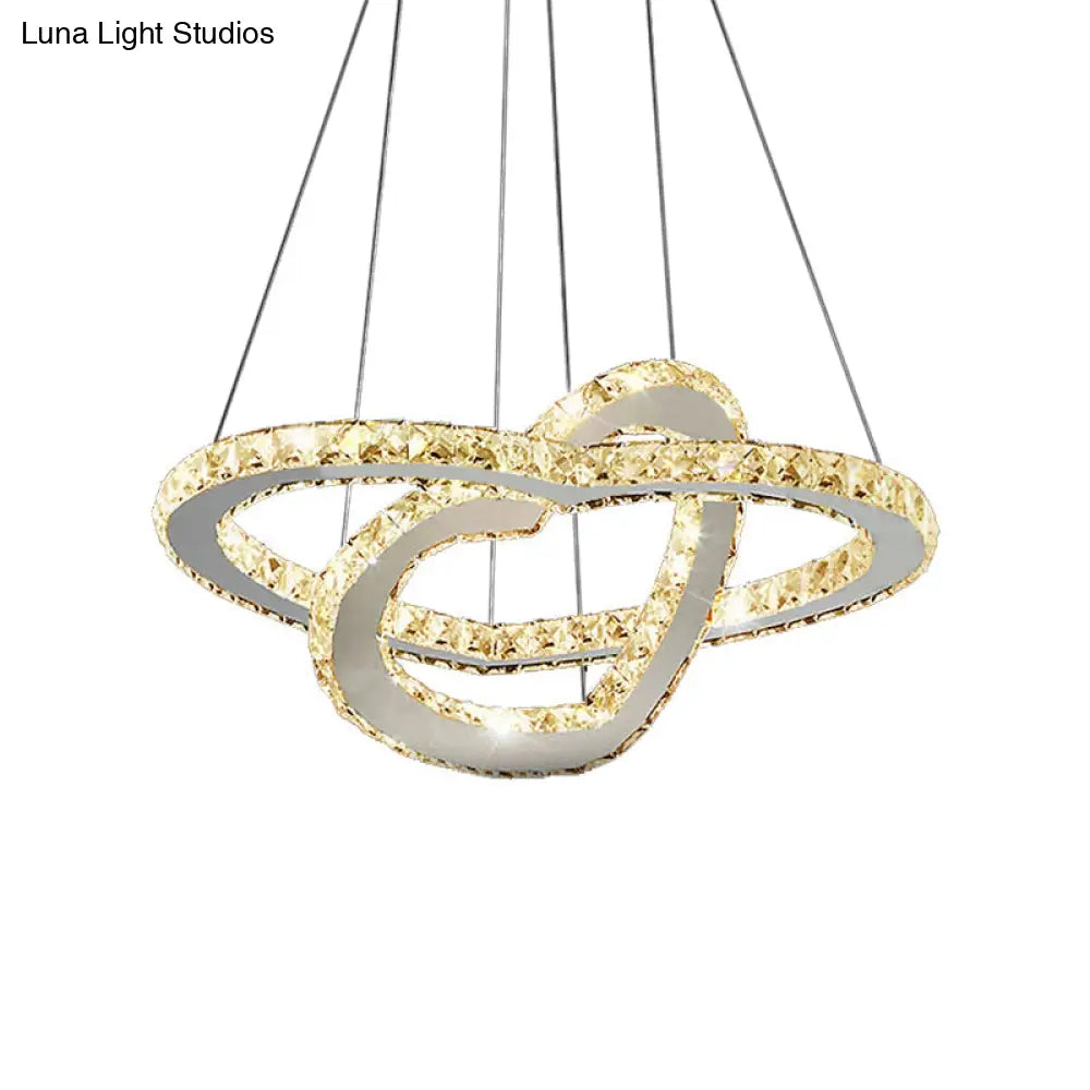 Dual Loving Heart Cut Crystal Chandelier Led Chrome Pendant Light In Warm/White