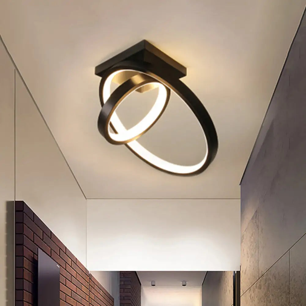 Dual Ring Led Flushmount Ceiling Light - White/Black Simplicity Design Ideal For Hallways
