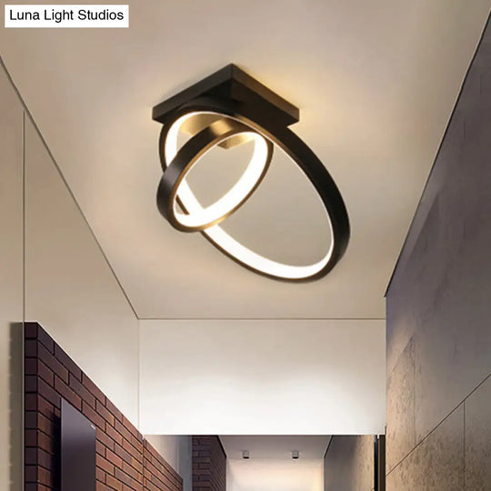 Dual Ring Led Flushmount Ceiling Light - White/Black Simplicity Design Ideal For Hallways White/Warm