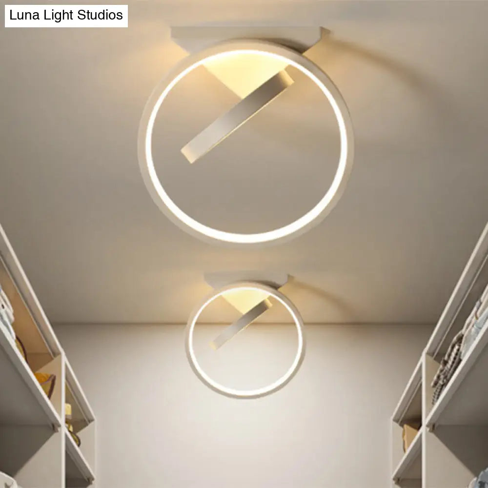 Dual Ring Led Flushmount Ceiling Light - White/Black Simplicity Design Ideal For Hallways White/Warm