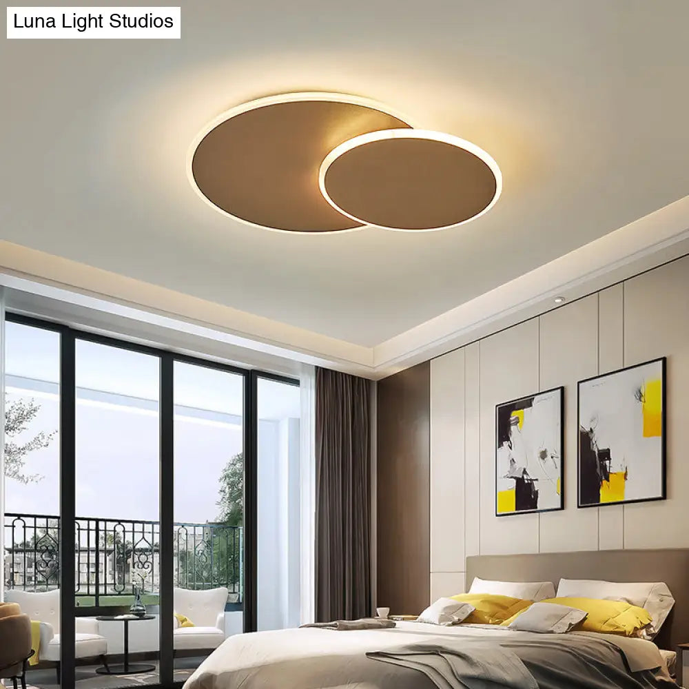 Dual Round Flushmount Led Ceiling Light - Minimalist Metal Surface Mounted For Bedroom