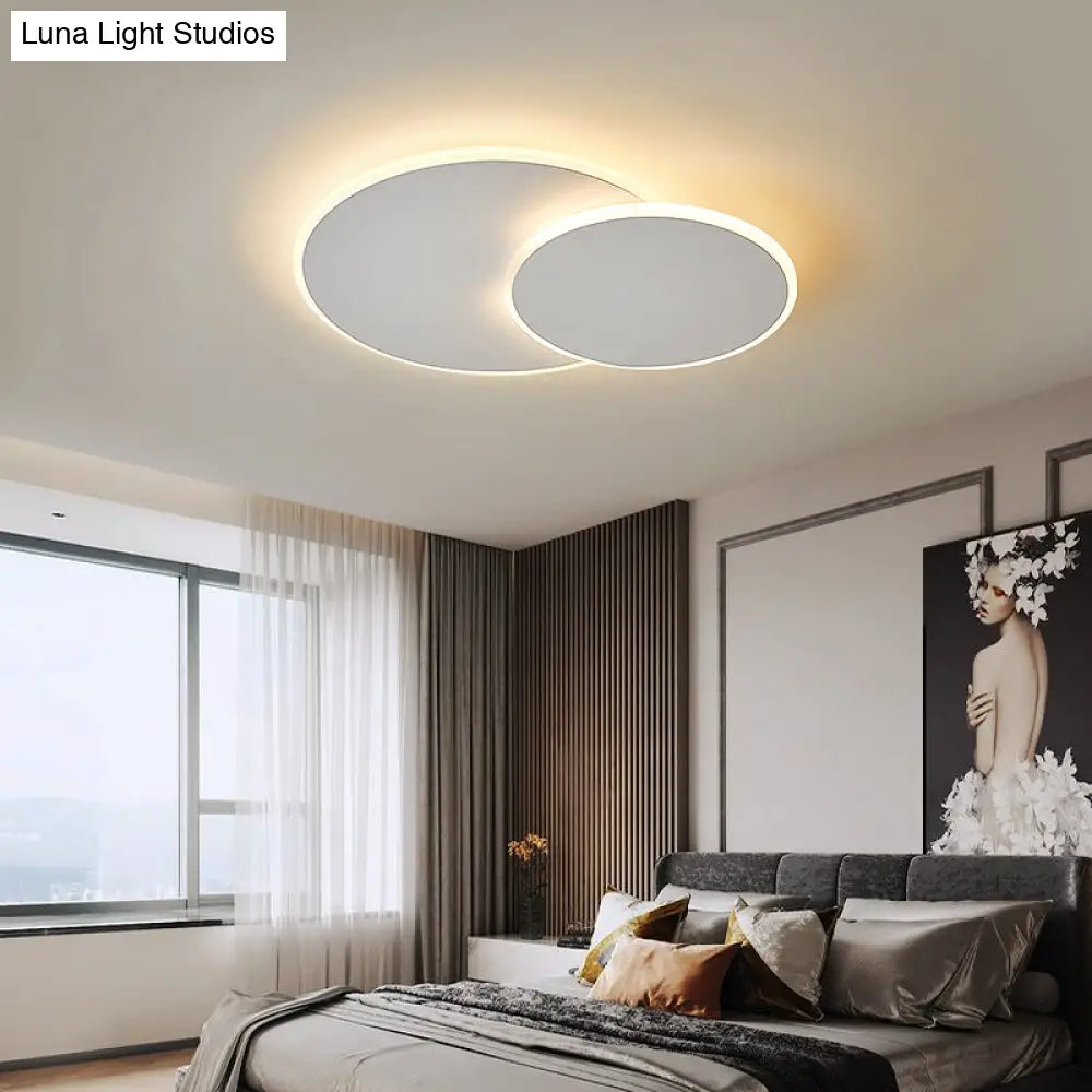 Dual Round Flushmount Led Ceiling Light - Minimalist Metal Surface Mounted For Bedroom