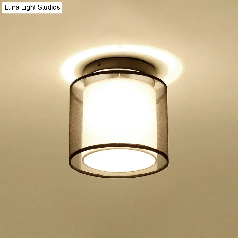 Dual-Shaded Corridor Ceiling Light - Modern Semi Flush Mount Fabric Lighting Black / Round