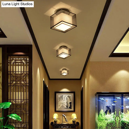 Dual-Shaded Corridor Ceiling Light - Modern Semi Flush Mount Fabric Lighting
