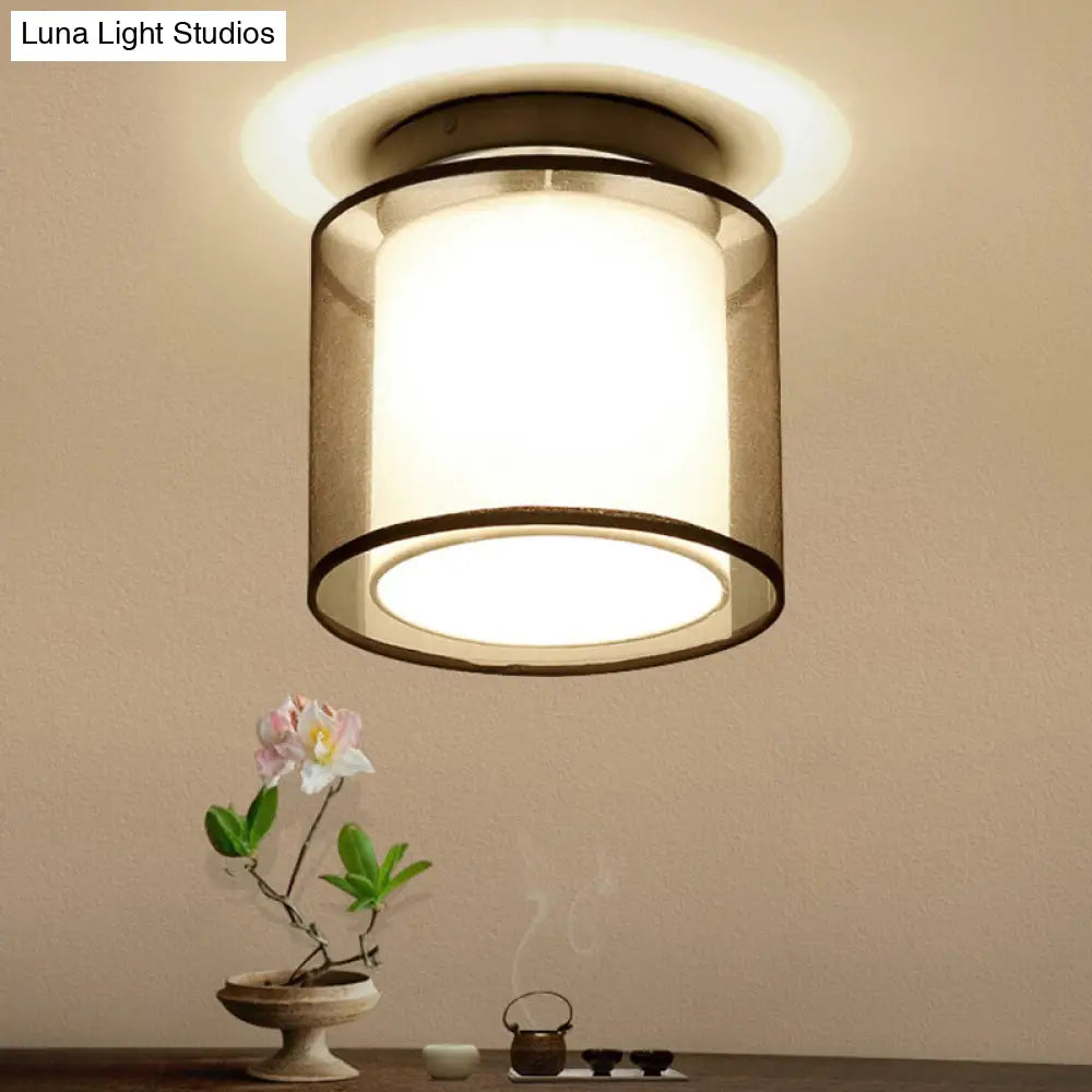 Dual - Shaded Corridor Ceiling Light - Modern Semi Flush Mount Fabric Lighting