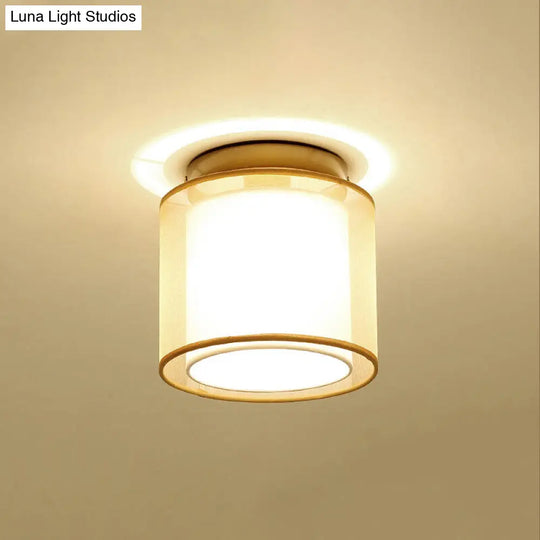 Dual-Shaded Corridor Ceiling Light - Modern Semi Flush Mount Fabric Lighting Bronze / Round