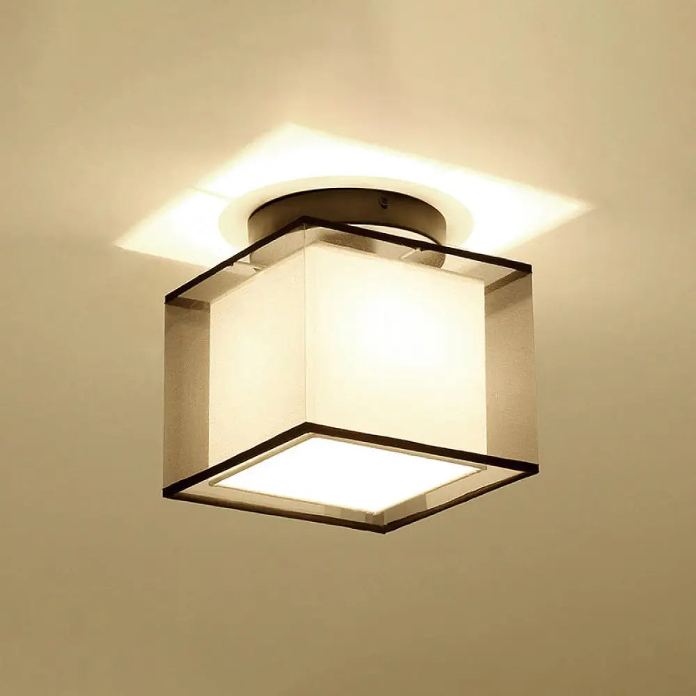 Dual - Shaded Corridor Ceiling Light - Modern Semi Flush Mount Fabric Lighting Black / Square Plate