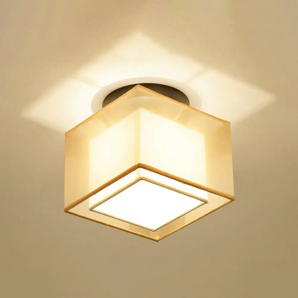 Dual - Shaded Corridor Ceiling Light - Modern Semi Flush Mount Fabric Lighting Bronze / Square Plate