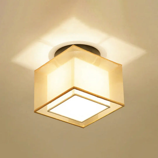 Dual - Shaded Corridor Ceiling Light - Modern Semi Flush Mount Fabric Lighting Bronze / Square Plate