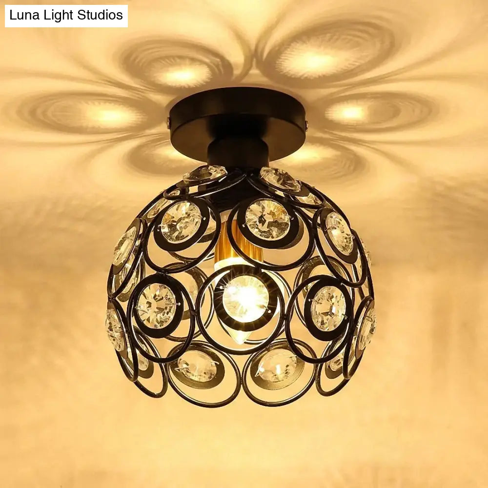 E27 Black Creative Crystal Minimalist Ceiling Light Single Wall Lamp Bedroom European Iron La