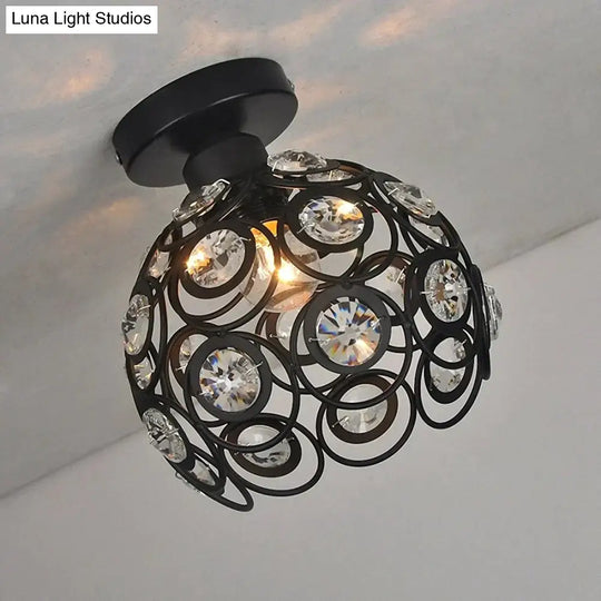 E27 Black Creative Crystal Minimalist Ceiling Light Single Wall Lamp Bedroom European Iron La