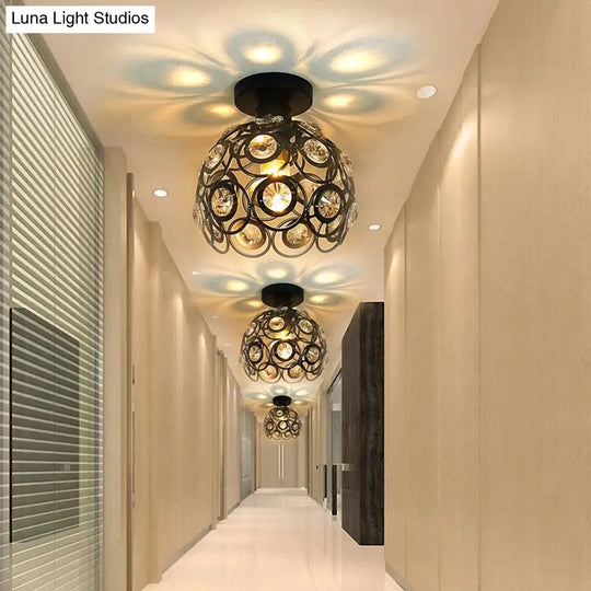 E27 Black Creative Crystal Minimalist Ceiling Light Single Wall Lamp Bedroom European Iron La