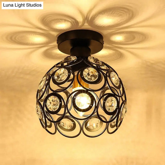 E27 Black Creative Crystal Minimalist Ceiling Light Single Wall Lamp Bedroom European Iron La