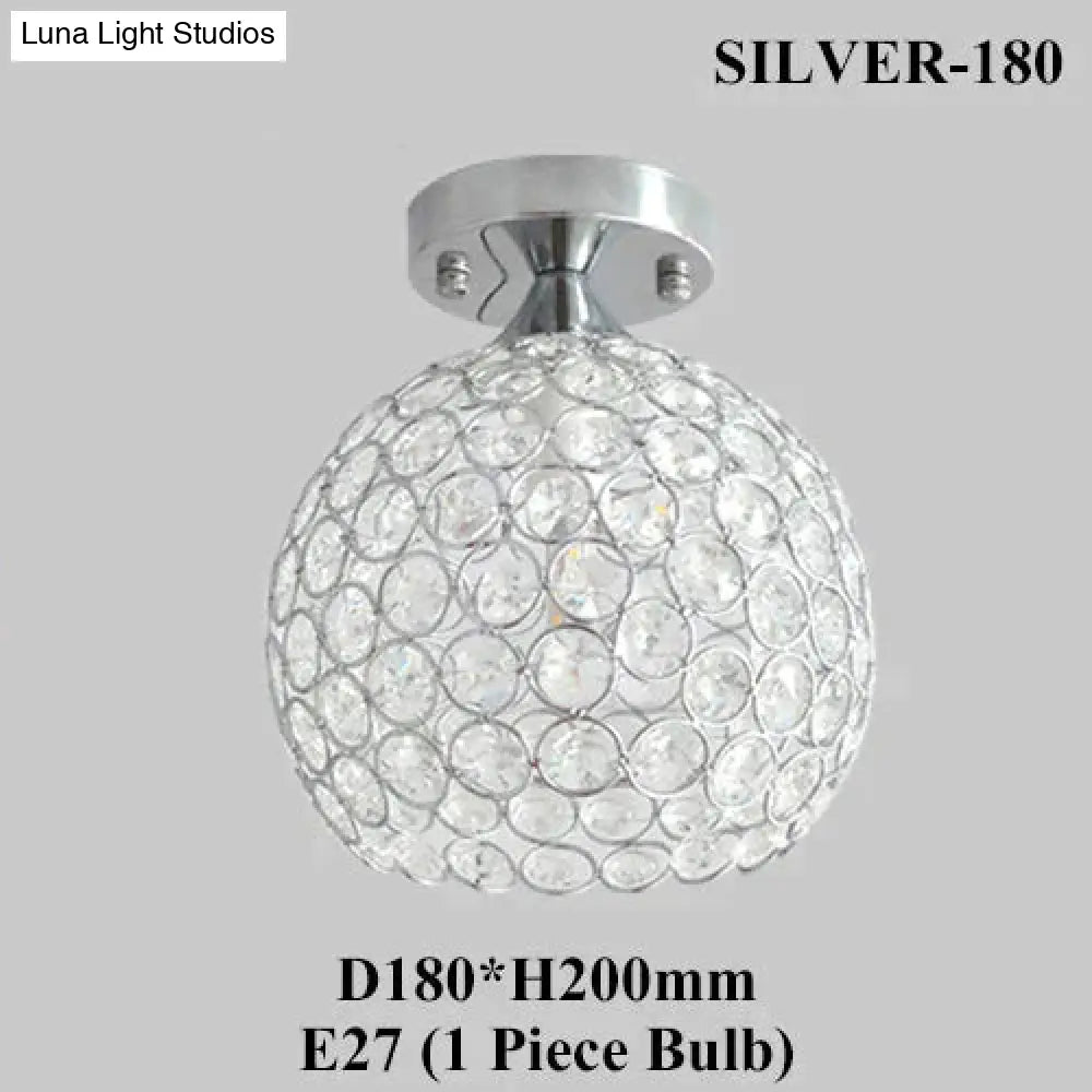 E27 Creative Crystal Minimalist Ceiling Light Simple Lamp Bedroom European Iron Silver 180Mm / No