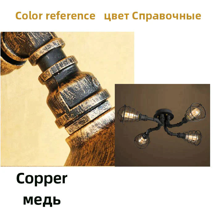 Earl - American Retro Water Pipe Chandelier 4 Head Copper