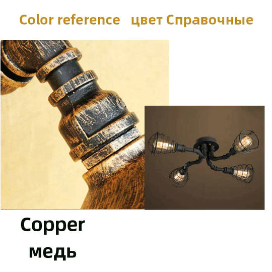 Earl - American Retro Water Pipe Chandelier 4 Head Copper