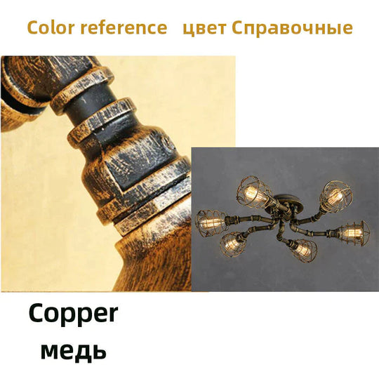 Earl - American Retro Water Pipe Chandelier 6 Head Copper