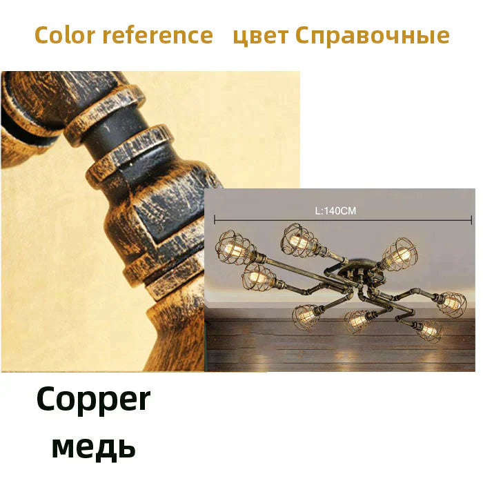 Earl - American Retro Water Pipe Chandelier 8 Head Copper