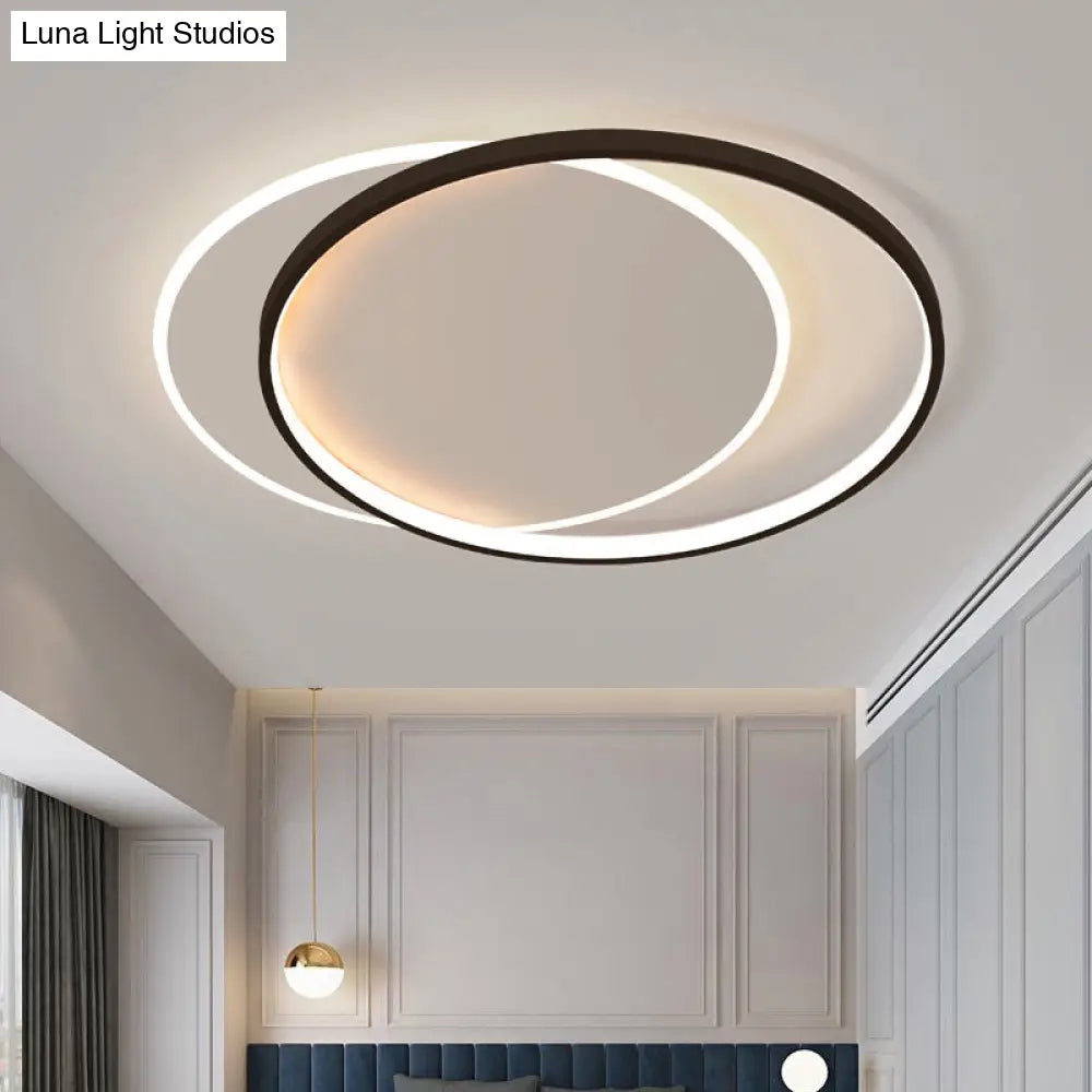 Eclipse Minimalist Metal Led Flush Mount Ceiling Light For Bedroom - Black - White Finish