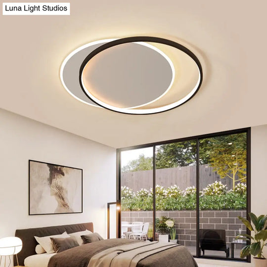 Eclipse Minimalist Metal Led Flush Mount Ceiling Light For Bedroom - Black - White Finish