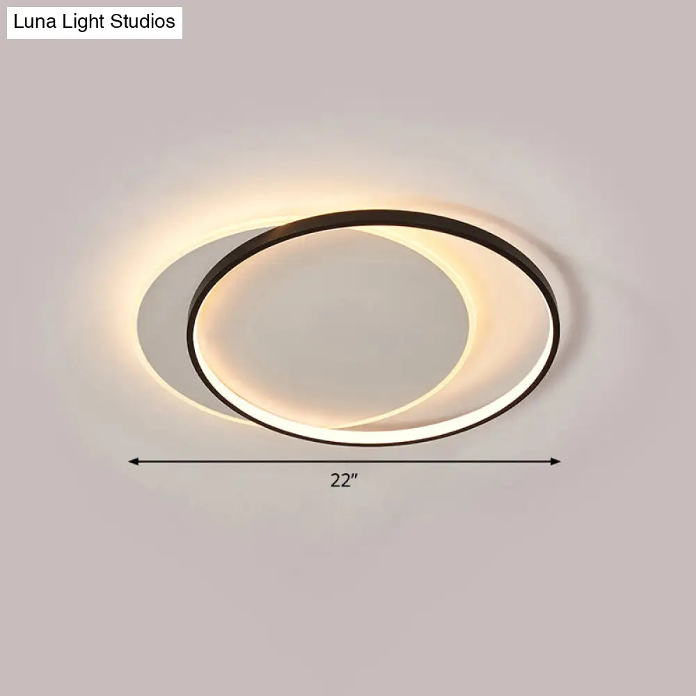 Eclipse Minimalist Metal Led Flush Mount Ceiling Light For Bedroom - Black-White Finish Black / 22