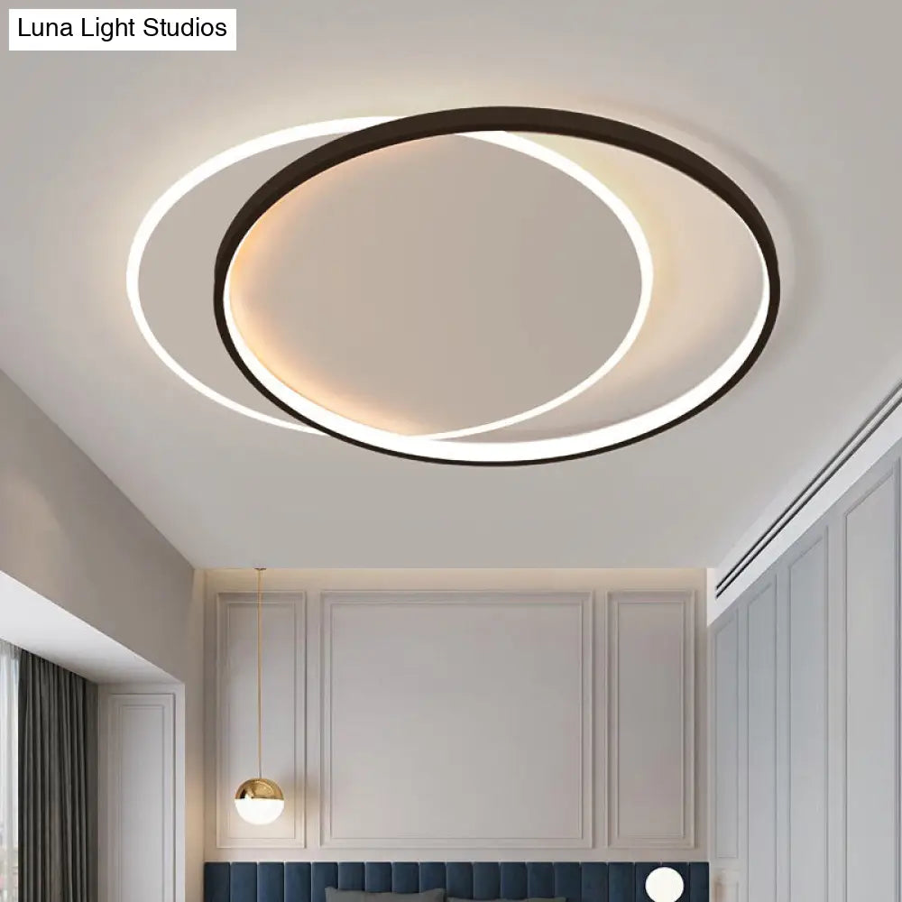 Eclipse Minimalist Metal Led Flush Mount Ceiling Light For Bedroom - Black-White Finish