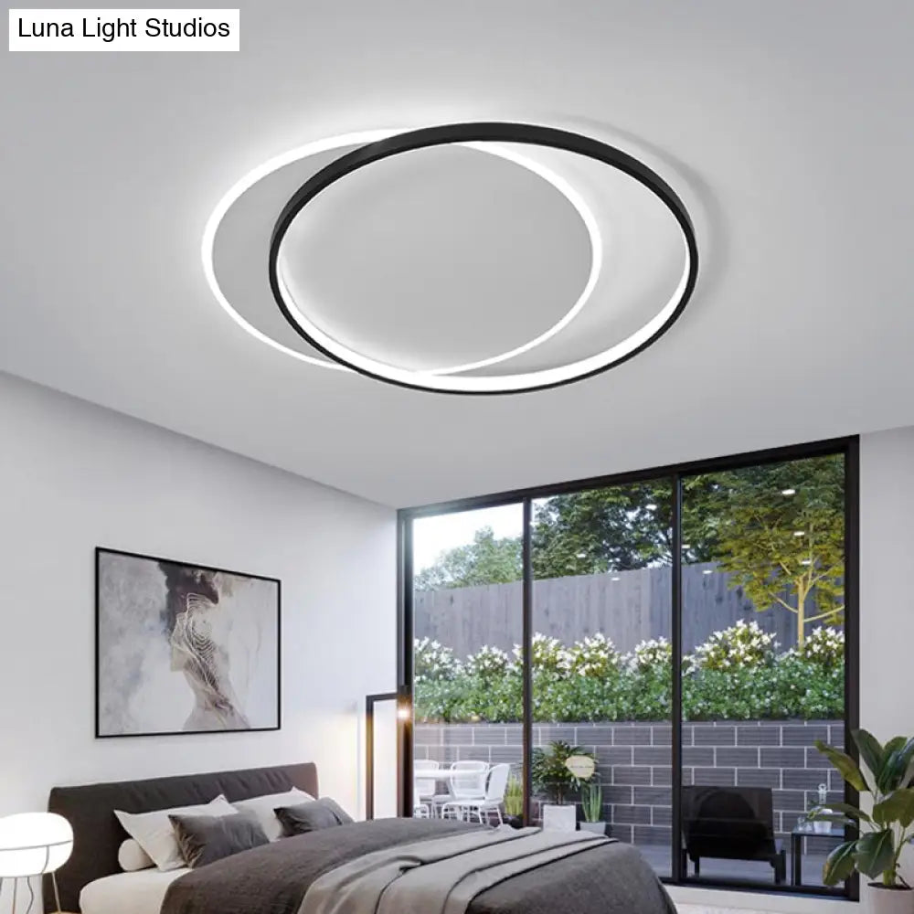 Eclipse Minimalist Metal Led Flush Mount Ceiling Light For Bedroom - Black - White Finish