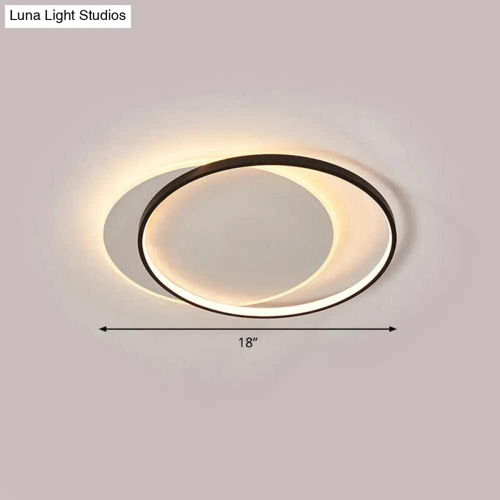 Eclipse Minimalist Metal Led Flush Mount Ceiling Light For Bedroom - Black-White Finish Black / 18