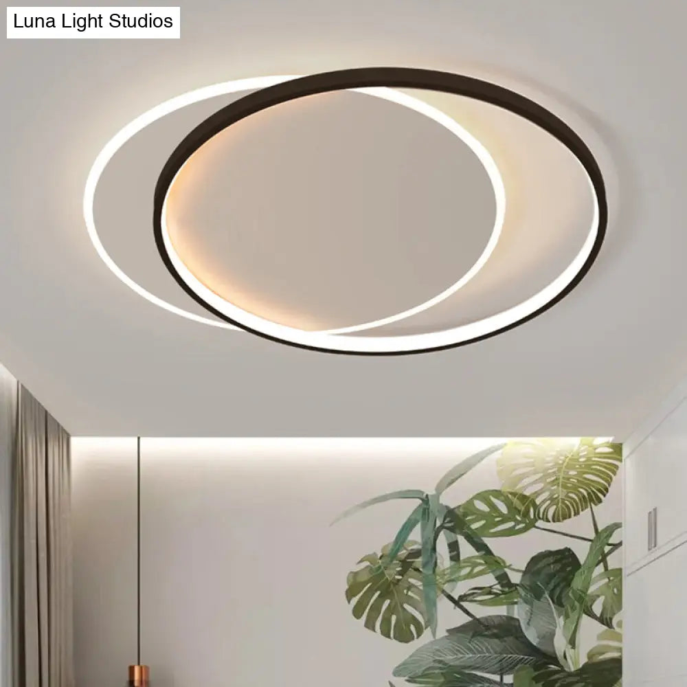 Eclipse Minimalist Metal Led Flush Mount Ceiling Light For Bedroom - Black-White Finish