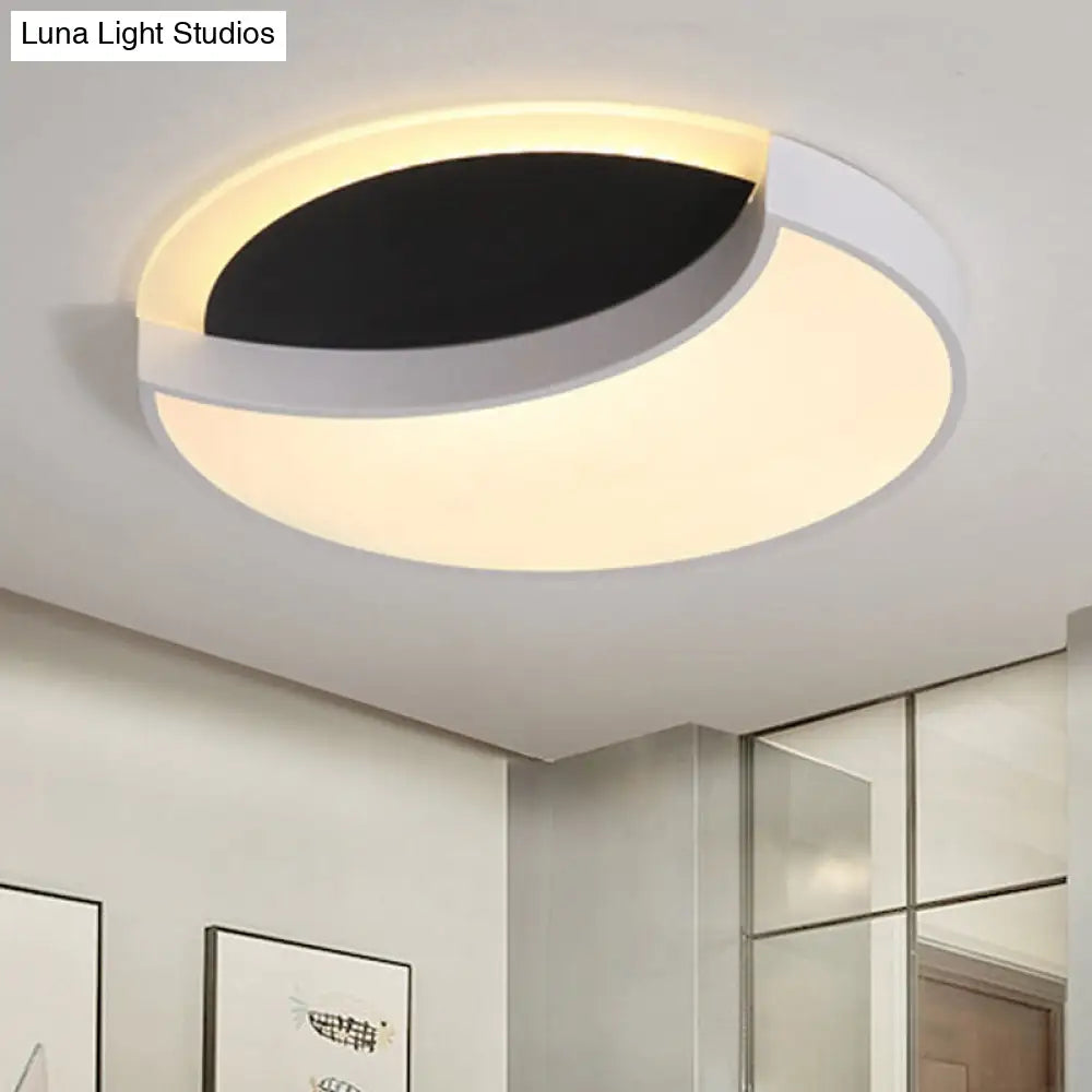 Eclipse Modern Black & White Ceiling Lamp - Metal Acrylic Led Flush Light For Kindergarten / 16 Warm