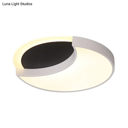 Eclipse Modern Black & White Ceiling Lamp - Metal Acrylic Led Flush Light For Kindergarten