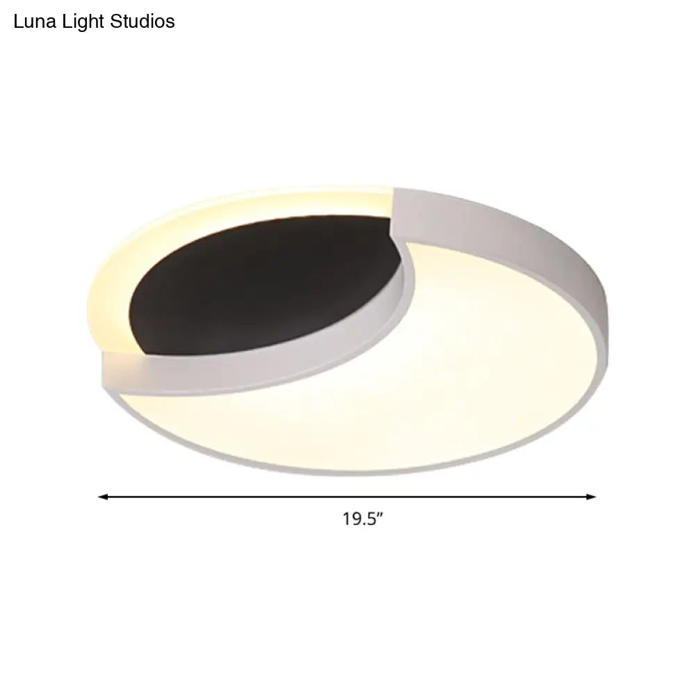 Eclipse Modern Black & White Ceiling Lamp - Metal Acrylic Led Flush Light For Kindergarten