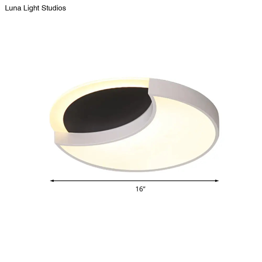 Eclipse Modern Black & White Ceiling Lamp - Metal Acrylic Led Flush Light For Kindergarten