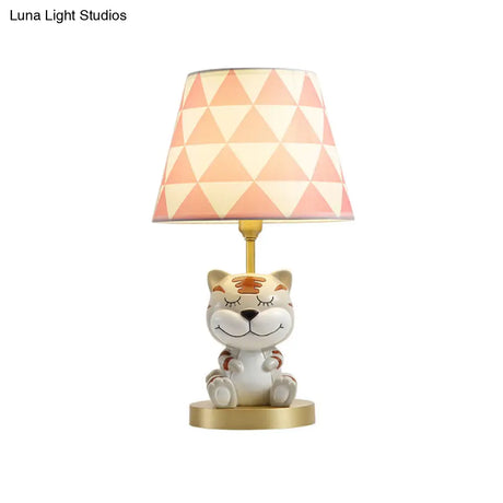 Edasich - Kids’ Conical Triangle-Print Fabric Table Light Kids Single Bulb Pink/Blue Night Stand