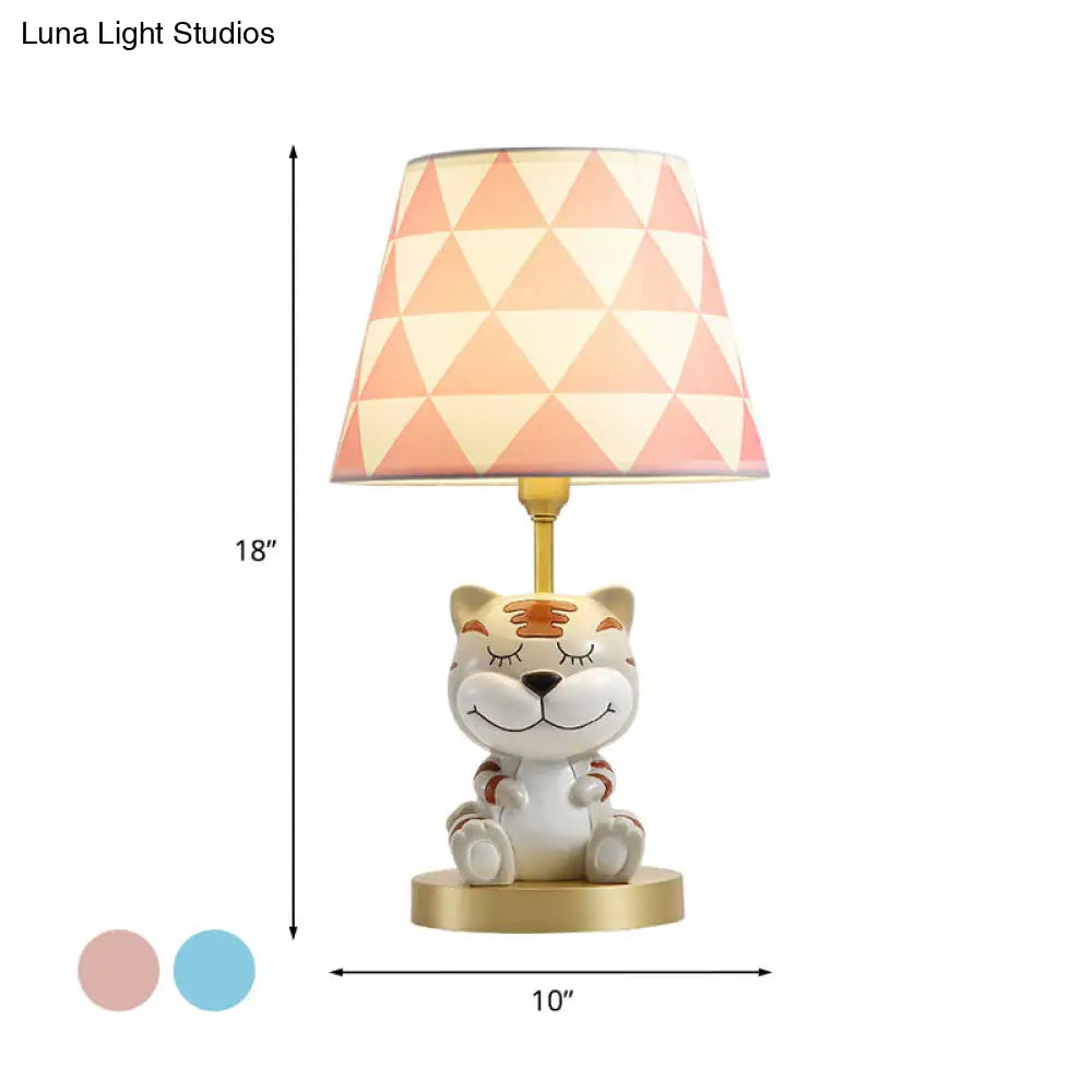 Edasich - Kids’ Conical Triangle-Print Fabric Table Light Kids Single Bulb Pink/Blue Night Stand