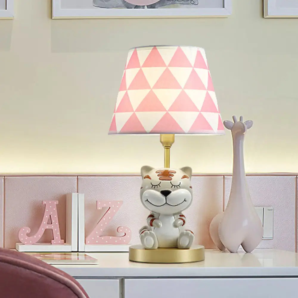 Edasich - Kids’ Conical Triangle-Print Fabric Table Light Kids Single Bulb Pink/Blue Night Stand