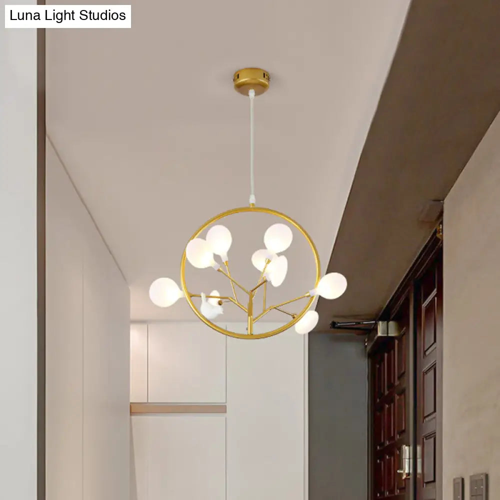 Eden - Elegant 9 Lights Branch Pendant Lamp With Bird Deco Metallic Hanging Light In Gold For Cloth