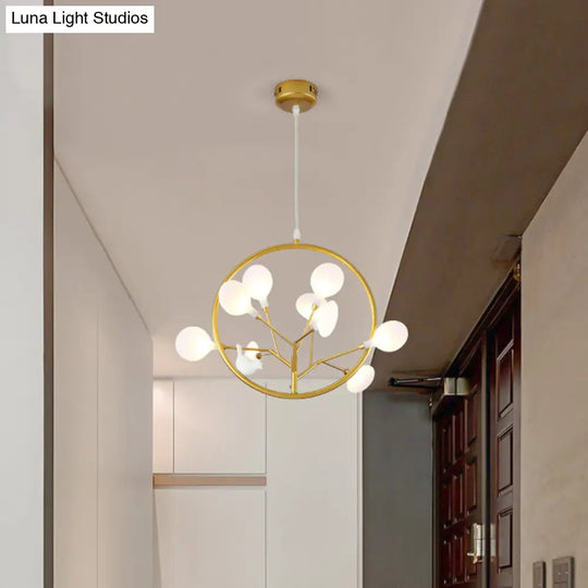 Eden - Elegant 9 Lights Branch Pendant Lamp With Bird Deco Metallic Hanging Light In Gold For Cloth