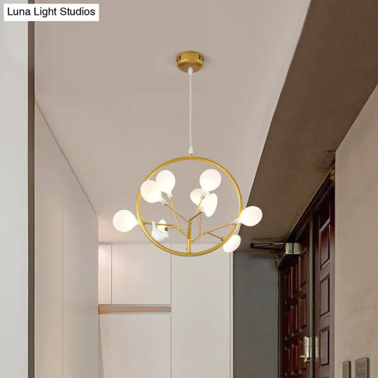 9-Light Bird Deco Pendant Lamp: Elegant Metallic Gold Hanging Light For Cloth Shop