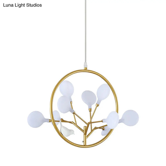 9-Light Bird Deco Pendant Lamp: Elegant Metallic Gold Hanging Light For Cloth Shop