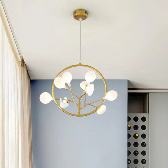 Eden - Elegant 9 Lights Branch Pendant Lamp With Bird Deco Metallic Hanging Light In Gold For Cloth