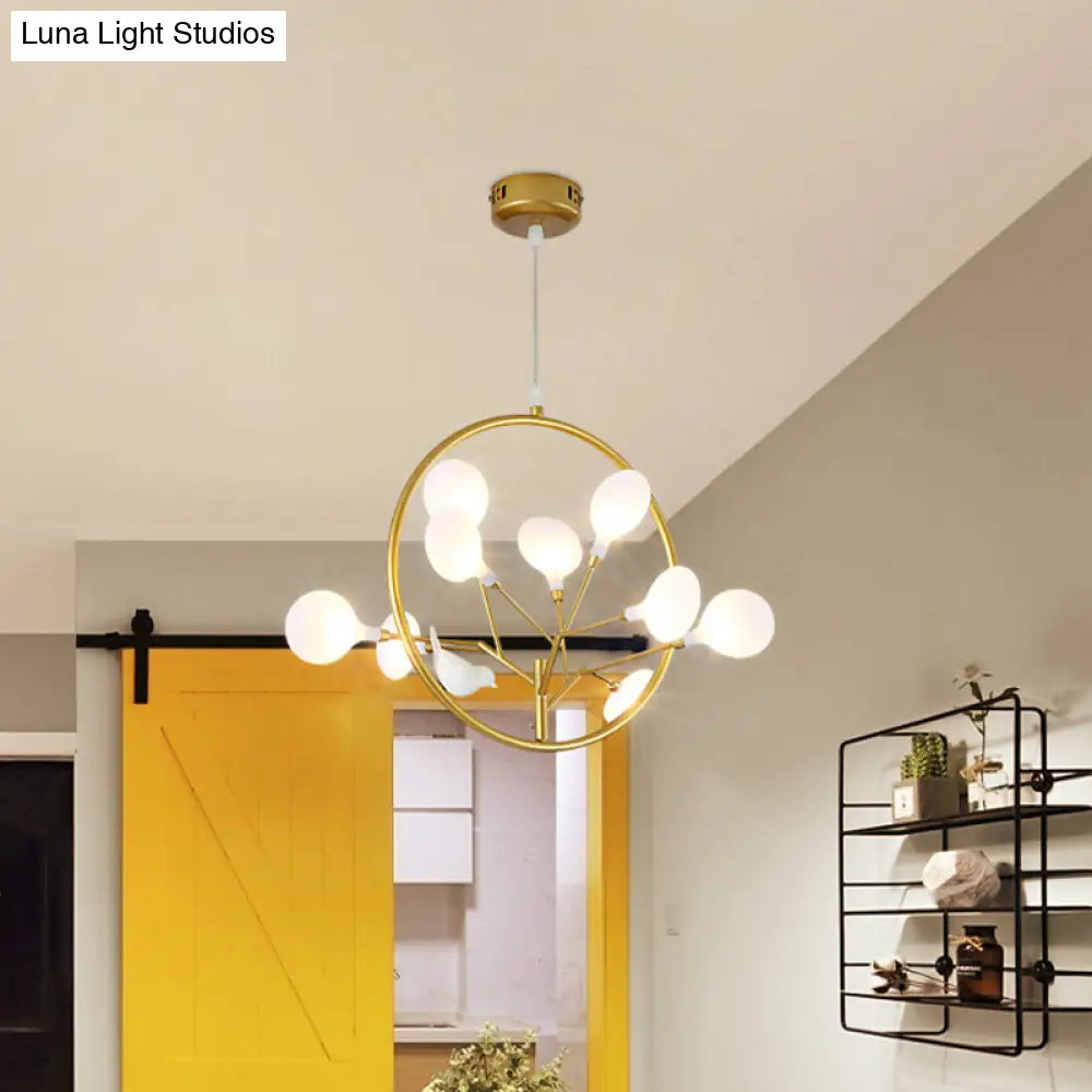 Eden - Elegant 9 Lights Branch Pendant Lamp With Bird Deco Metallic Hanging Light In Gold For Cloth