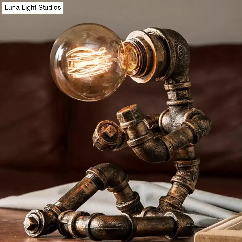 Robot Nightstand Lamp - Bronze Iron Warehouse Style Single-Bulb 3-Leg/4-Leg Options With/Without