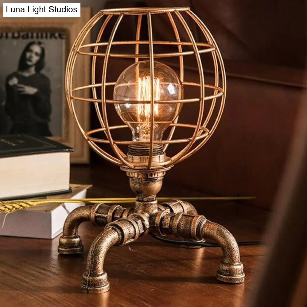 Robot Nightstand Lamp - Bronze Iron Warehouse Style Single-Bulb 3-Leg/4-Leg Options With/Without