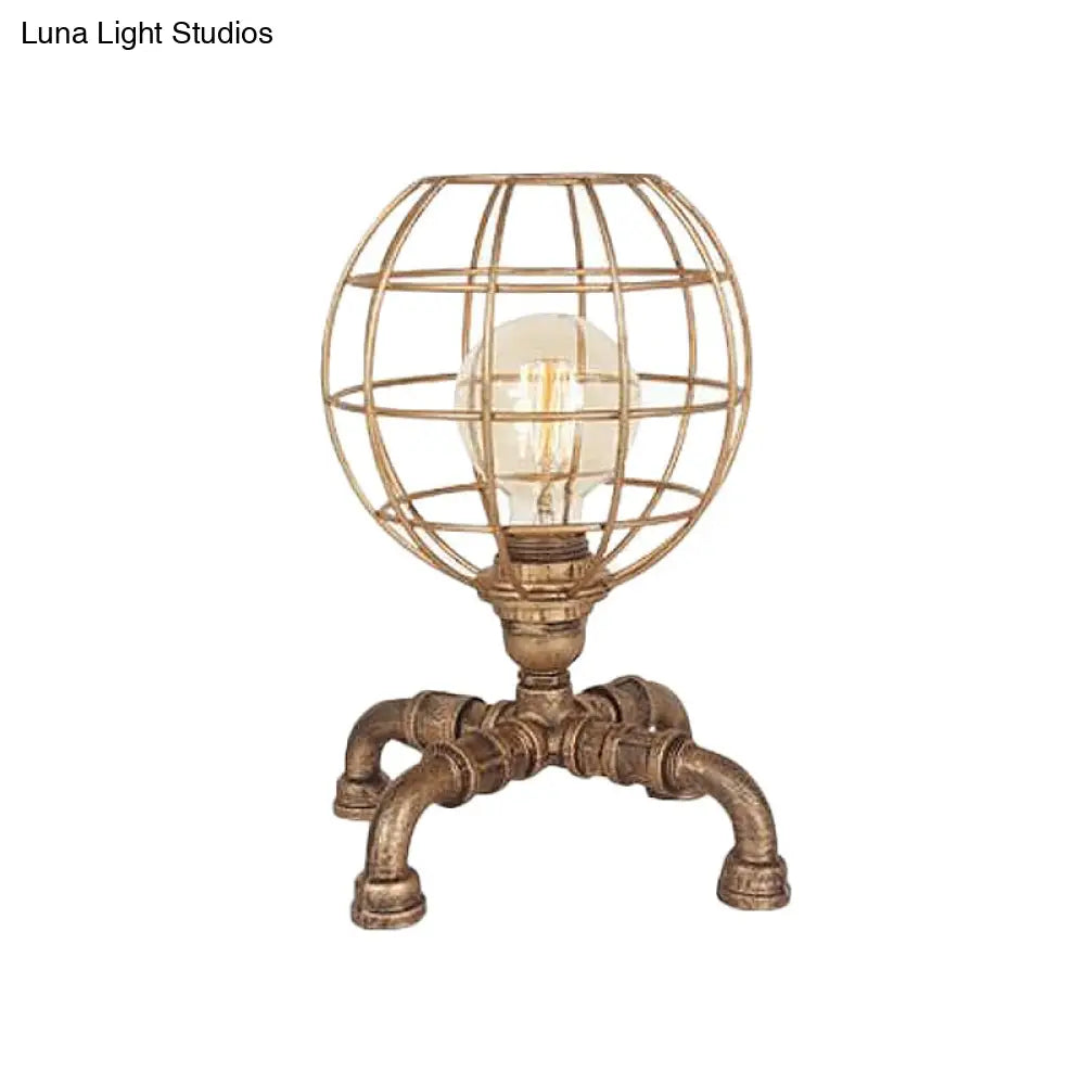 Robot Nightstand Lamp - Bronze Iron Warehouse Style Single-Bulb 3-Leg/4-Leg Options With/Without