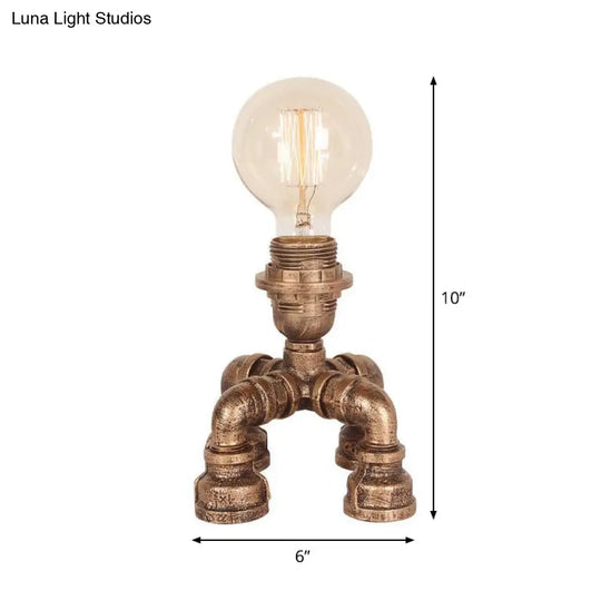 Édith - Bronze Warehouse Style Iron Table Light: Single-Bulb Robot Nightstand